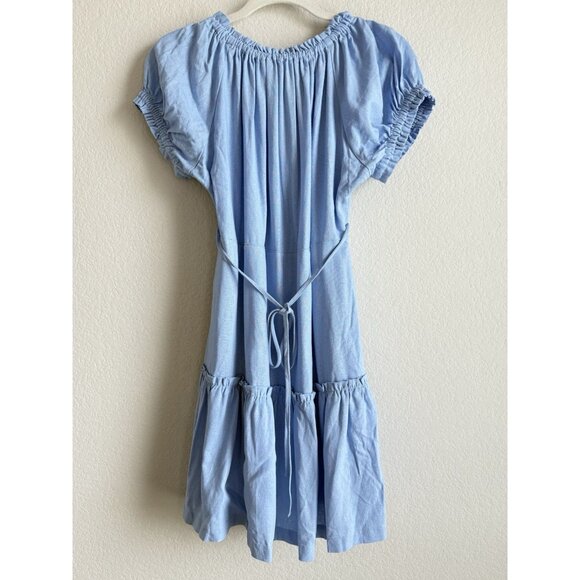 Hunter & Brown Women’s XL Blue Linen Blend Square Neck Tie Front Peasant Dress - Picture 10 of 12